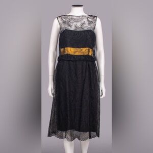 Vintage 1960s Hannah Troy Black and Gold Lace Midi Dress